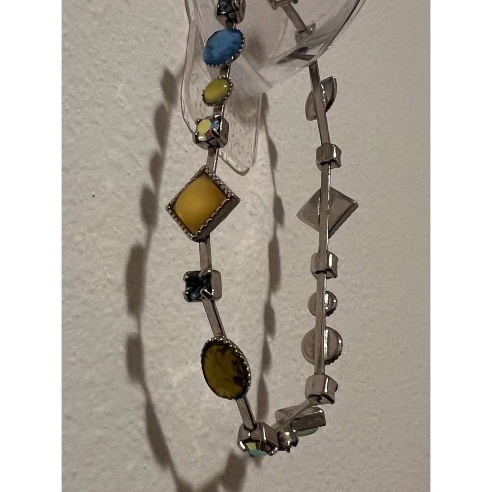Lia Sophia Cache Silver Necklace and matching brac with Blue and Yellow Accents - Picture 7 of 8